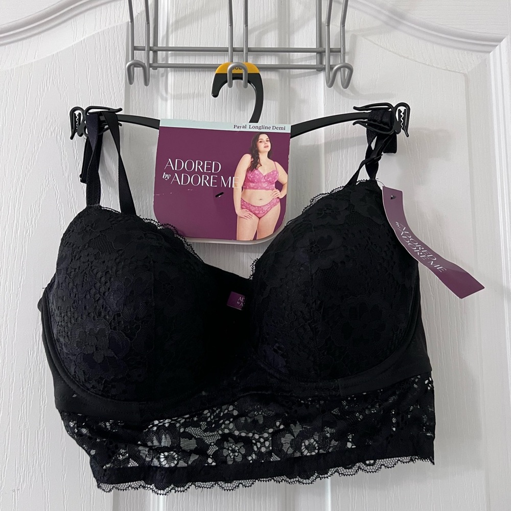 NWT Adored by Adore Me Payal online Demi Elegant Black Lace Bra 38D